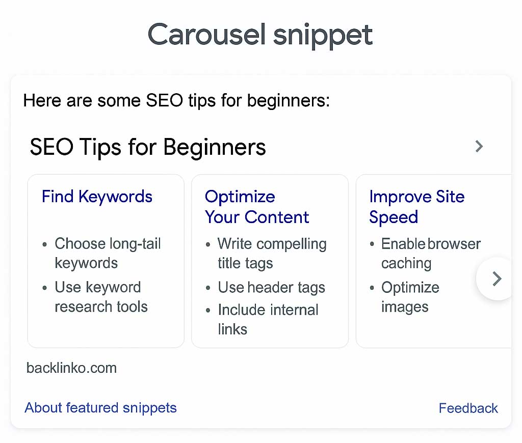 carousel featured snippet example